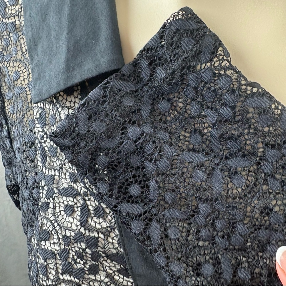 Maeve Anthropologie Sheer Open Lace Button Up Black Collared Shirt Top M NWT - Picture 11 of 14